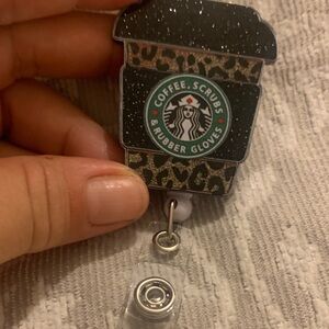 Leopard Print Coffee Cup Badge Reel - Black & Brown